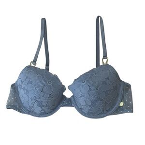 Victoria's Secret Lace Demi Bra, Blue, underwire, 36B